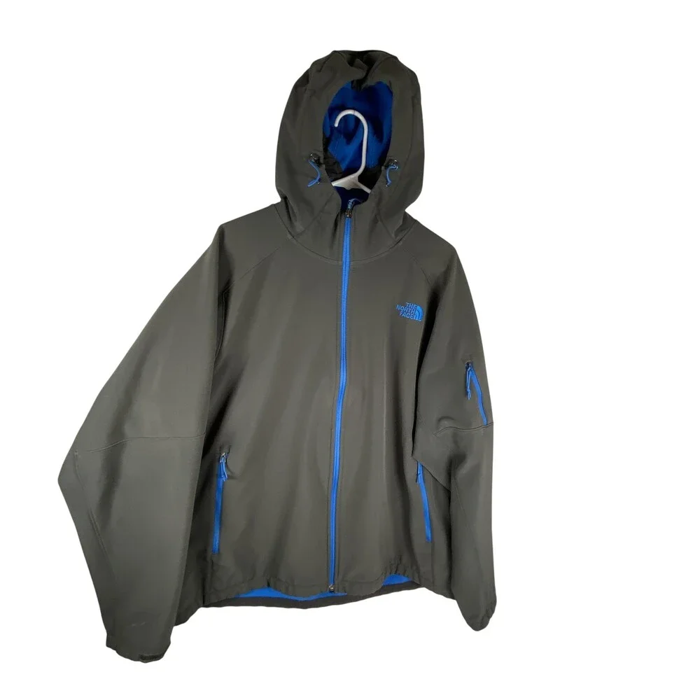 The North Face Jacket Mens 2XL Gray Hooded Softshell Full Zip Fleece Lined Ski